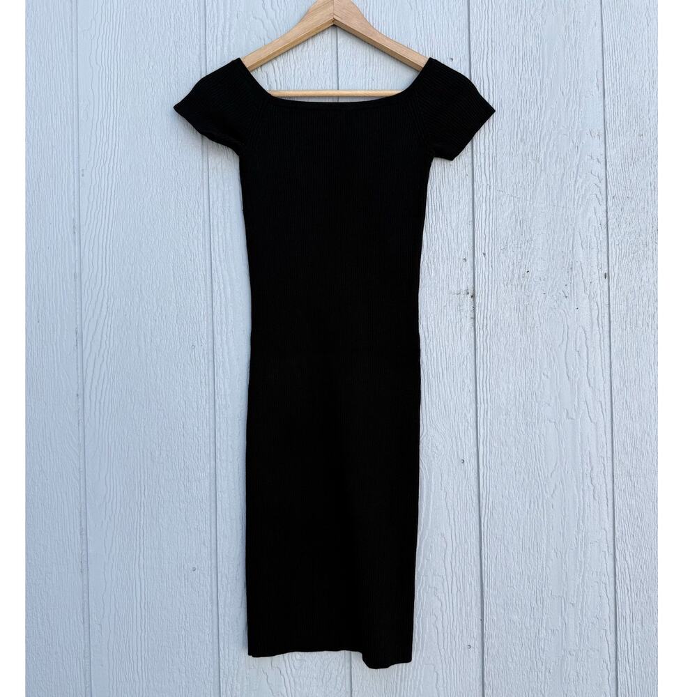 VICTOR GLEMAUD 100% wool thick ribbed black off shoulder mini cocktail dress - Picture 5 of 10